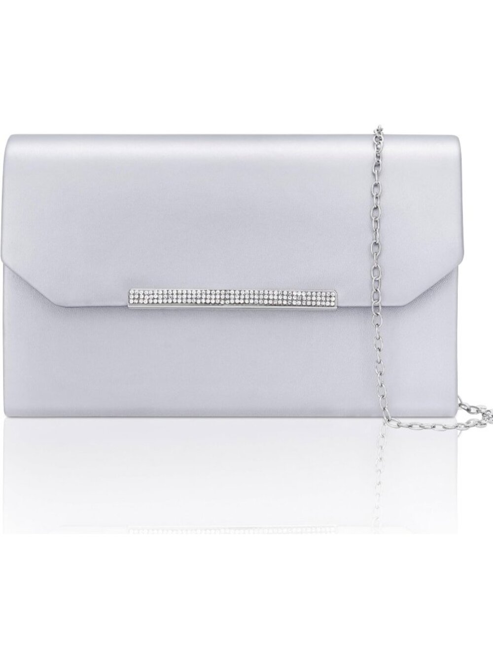 Women's Silver Quilted Clutch Purse Envelope Chain Strap Evening Handbag